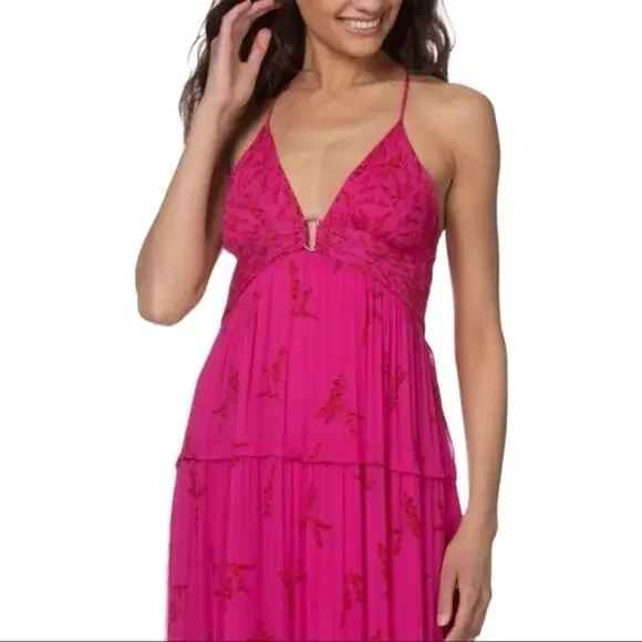 Ba&sh Masha Chiffon Printed Maxi Dress Pink Large - Picture 7 of 16